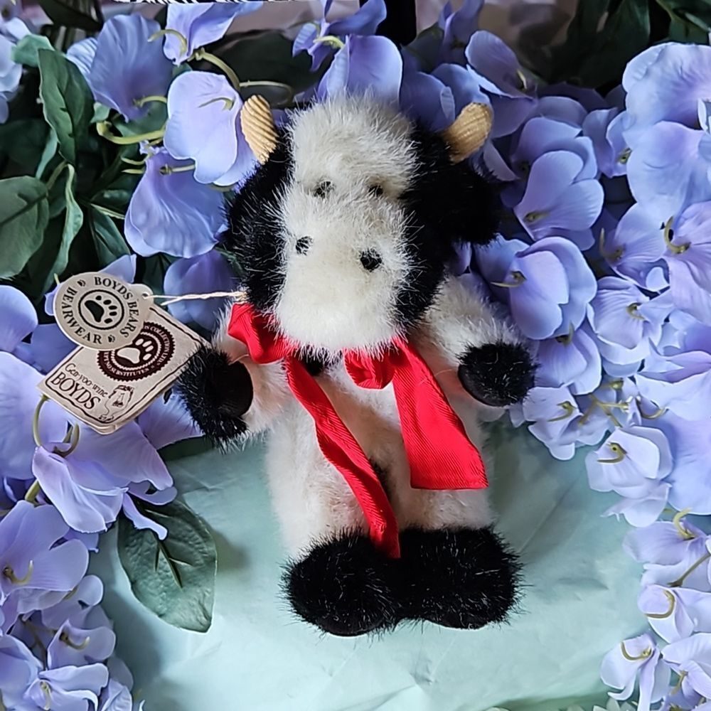 Boyd's Bears Plush Poseable Black & White Cow NWT